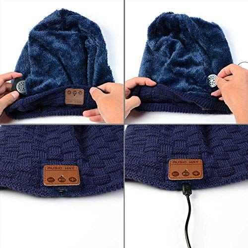 BearsFire Wireless Music Hat Beanie with Bluetooth Headphone Earphone Stereo Speaker Mic Hands-Free, Men Women Winter Warm Thick Skull Cap Outdoor Sport Running Knit Hat for Iphone Android Cell Phones