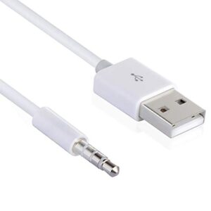 3.5mm male jack to usb charging data cable compatible for syryn waterproof mp3 player, headphones, white