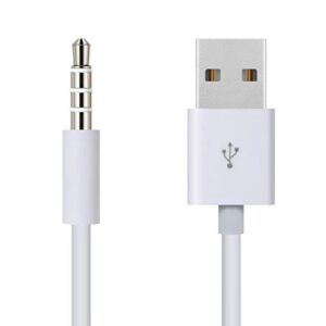 3.5mm Male Jack to USB Charging Data Cable Compatible for SYRYN Waterproof MP3 Player, Headphones, White