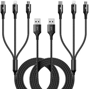 multi charging cable [2pack 6ft] 3 in 1 multiple fast charger cable nylon braided charging cord adapter with ip/type c/micro usb ports for cell phones,samsung galaxy,ps 4/5,kindle,tablets and more