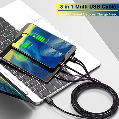 Multi Charging Cable [2Pack 6ft] 3 in 1 Multiple Fast Charger Cable Nylon Braided Charging Cord Adapter with IP/Type C/Micro USB Ports for Cell Phones,Samsung Galaxy,PS 4/5,Kindle,Tablets and More