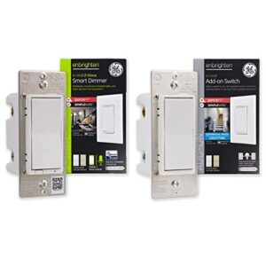 ge enbrighten z-wave plus smart light dimmer, white & light almond, 46203 & enbrighten add-on switch with quickfit and simplewire, white & light almond, 46199