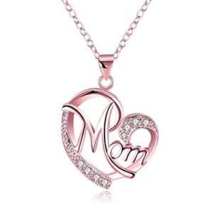 mom necklaces,hemlock mother love heart pendant necklaces diamond crystal necklaces jewelry (rose gold)