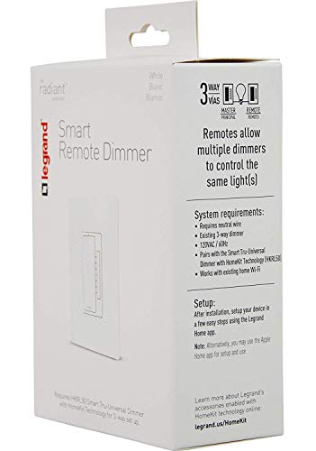 Legrand, Smart Dimmer Switch, Apple Homekit, Remote Accessory, Quick Setup On iOS (iPhone or iPad), No Hub Required, HKRL60, Requires HKRL50WH to Operate