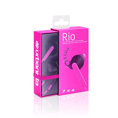 Urbanista Rio Sport Earphones, Wired Running Headphones with Microphone and Music Controls, Water Resistant, Powerful Bass, Customizable Silicone Earbuds, Pink Panther