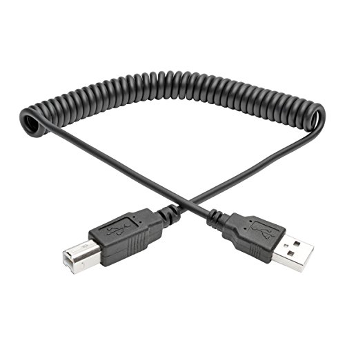 Tripp Lite 10 ft. Hi-Speed USB 2.0 to USB-B Cable (M/M), Coiled, USB Type-A to Type-B (U022-010-COIL),black