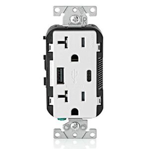leviton t5833-w 20-amp type-c usb charger/tamper resistant receptacle, white