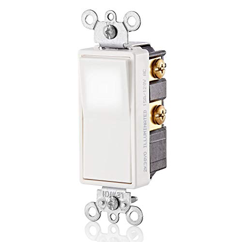 Leviton L5614-2W 15 Amp, 120/277 Volt, Decora LED Illuminated Rocker 4-Way AC Quiet Switch, Residential Grade, Grounding, White