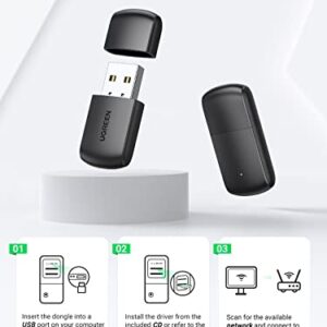 UGREEN AC650 USB WiFi Adapter for Desktop PC 5G 2.4G Dual Band WiFi Dongle Mini Wireless USB Computer Network Adapter Compatible with Windows 11 10 8.1 8 7