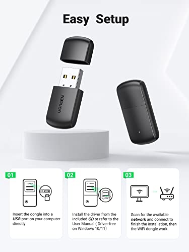 UGREEN AC650 USB WiFi Adapter for Desktop PC 5G 2.4G Dual Band WiFi Dongle Mini Wireless USB Computer Network Adapter Compatible with Windows 11 10 8.1 8 7