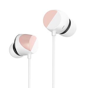 tunai piano audiophile earphones – hi-res earbuds with dual drivers for incredible balanced sound and clear treble – great for workouts at the gym, sports, listening at home (rose gold)