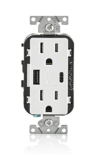 Leviton T5633-BW 3 Pack 15A 125V Decora Tamper Resistant Type A and Type C USB Charger Duplex Receptacle Outlet, White