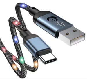 usb c cable,fast charging usb a to c cable with data sync, voice control led light up phone charger cord for samsung galaxy s8/s9/s10/s20/s21, lg, google pixel, oneplus, moto and more.