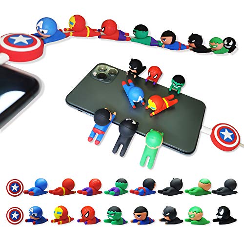 jkacfku 9Pcs Cable Protector for iPhone/ipad USB Cable, Plastic Cable Protectors Cute Super Hero Charging Cable Saver, Phone Accessory Protect USB Charger 1