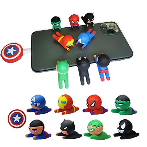 jkacfku 9Pcs Cable Protector for iPhone/ipad USB Cable, Plastic Cable Protectors Cute Super Hero Charging Cable Saver, Phone Accessory Protect USB Charger 1