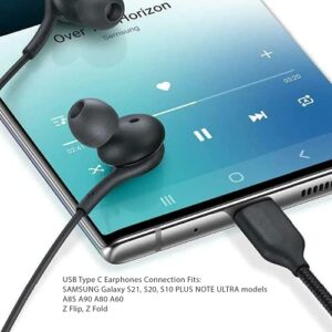 kolodosa Headphones Galaxy Earbuds for Samsung usbc Earphones USB c with mic Type c Ear Buds Wired audiofonos S21 s20 fe Note 90 Plus s21+ Folding Z Wired Original Black