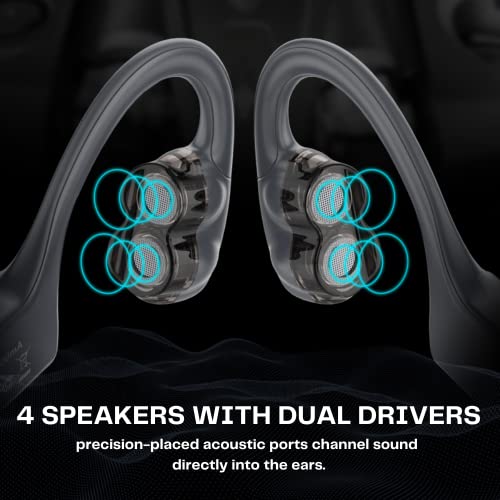 Open Ear Headphones Wireless Bluetooth, 4-Speakers Open Air Conduction Headsets,IPX6 Warterproof Conducting Earphones with Microphone,8 Hours Playtime for Cycling, Driving, Sports, Gym, Hiking White