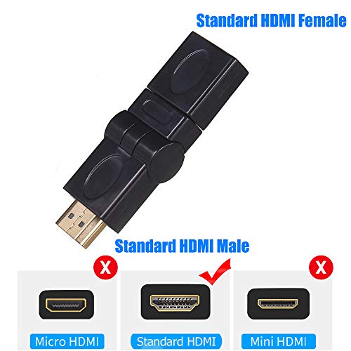 Warmstor 2-Pack HDMI Male to Female Swivel Adapter 90 180 270 360 Degree Angle Adjustable,HDMI Cable Rotatable Extension Connector Gold-Plated Support 3D & 4K