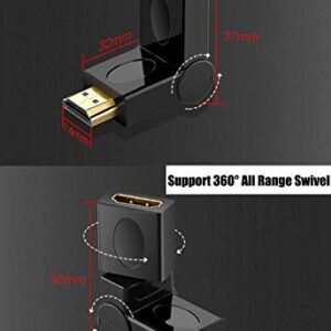 Warmstor 2-Pack HDMI Male to Female Swivel Adapter 90 180 270 360 Degree Angle Adjustable,HDMI Cable Rotatable Extension Connector Gold-Plated Support 3D & 4K