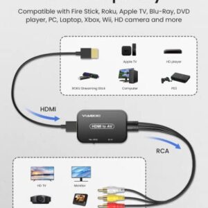 HDMI to RCA Converter, HDMI to RCA Adapter, HDMI to AV 3RCA CVBs Composite Video Audio Converter Adapter for TV Stick/Roku/Apple TV/PC/Laptop/Xbox/HDTV/DVD ( with HDMI Cable & USB Cable)