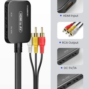 HDMI to RCA Converter, HDMI to RCA Adapter, HDMI to AV 3RCA CVBs Composite Video Audio Converter Adapter for TV Stick/Roku/Apple TV/PC/Laptop/Xbox/HDTV/DVD ( with HDMI Cable & USB Cable)