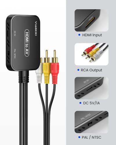 HDMI to RCA Converter, HDMI to RCA Adapter, HDMI to AV 3RCA CVBs Composite Video Audio Converter Adapter for TV Stick/Roku/Apple TV/PC/Laptop/Xbox/HDTV/DVD ( with HDMI Cable & USB Cable)