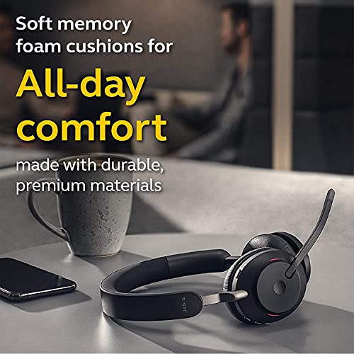 Jabra Evolve2 65 Stereo Wireless Bluetooth Headset, Black - with Passive Noise Cancelling Headphones and 37 Hours of Battery Life, UC-Optimised (Renewed)