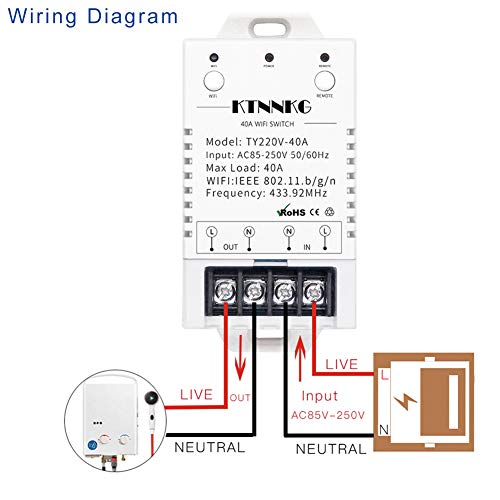 KTNNKG 40amps WiFi Switch for Garden Light, Pool Pump and Dust Collector,Support Remote Control,Compatible with Tuya APP,Neutral Wire Required,110V 220V ac