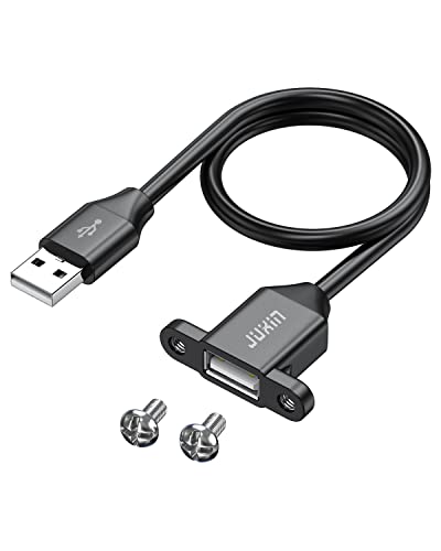 JUXINICE 2Pack USB2.0 Male to Female Extension Cable with Ears can be Fixed Various Chassis/Cabinets/Panels USB Extender W/Screw nut for USB Panel Mount (USB2.0, 1.5FT)