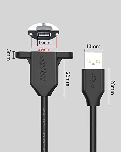 JUXINICE 2Pack USB2.0 Male to Female Extension Cable with Ears can be Fixed Various Chassis/Cabinets/Panels USB Extender W/Screw nut for USB Panel Mount (USB2.0, 1.5FT)