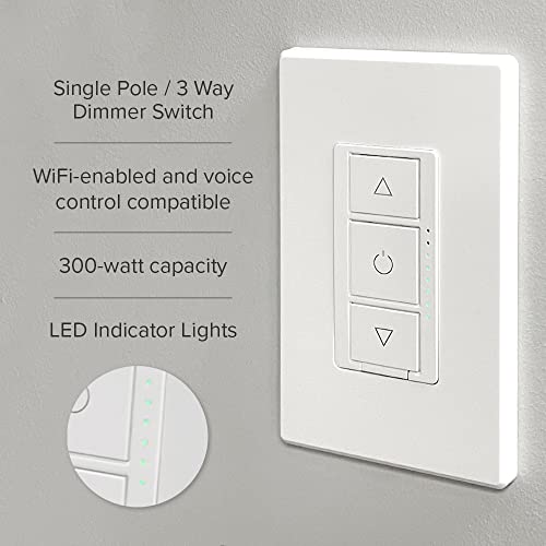 Luvoni WiFi Smart Dimmer Switch, 3-Way/Single Pole Electrical Light Switch, 3 Button, 300 Watt max, LED Compatible, Screwless Wall Plate Included, Compatible with Alexa and Google Assistant