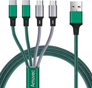 amuvec multi android charger cable, [3a 4ft 2-pack] 4 in 1 usb fast charging nylon braided cord with 2 micro usb 2 type c port, for samsung galaxy s22 s20 s9 s7 s6 j7, huawei, pixel, lg, kindle, mp3