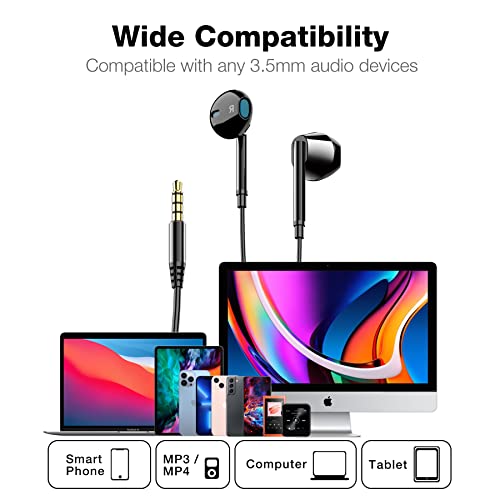 Dixvuk Wired Earbuds with Microphone, Noise Isolating in-Ear Headphones, Earphone Fits 3.5mm Interface for iPad,Mp3/Mp4, Apple iPhone, Android Smartphones (Black)