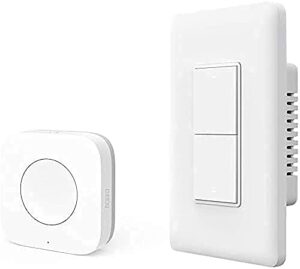 aqara smart light switch (no neutral, double rocker) plus aqara wireless mini switch, requires aqara hub, zigbee connection, remote control and set timer for home automation