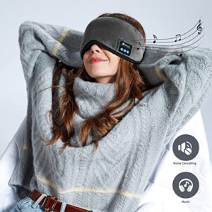 Sleeping Headphones Eye Mask for Sleeping with Removable Wireless Headphones Microphone Handsfree Travel Sleep Music Mask Gifts for Him (Grey)