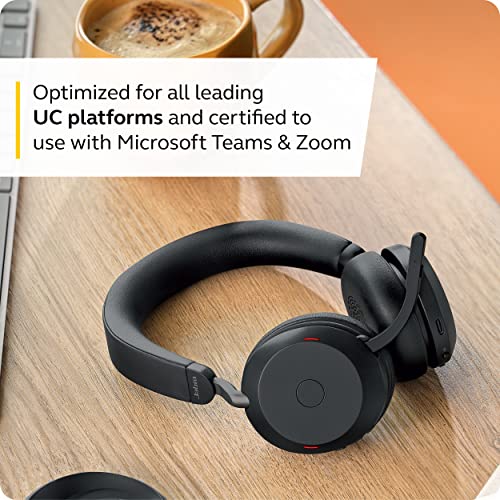Jabra Evolve2 75 PC Wireless Headset with Advanced Active Noise Cancelling, USB-C Bluetooth Adapter and MS Teams-Compatibility - Black (Renewed)