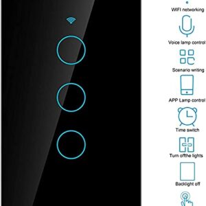 Smart WiFi Touch Switch Mobile Phone app Wireless Remote Control Wall lamp RF433 Glass Panel Supports Alexa & Google Home with LED Indicator Life/Tuya Application, Black, s010, 1way