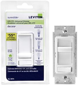leviton 6674-p0w sureslide universal 150-watt led and cfl/600-watt incandescent dimmer, white