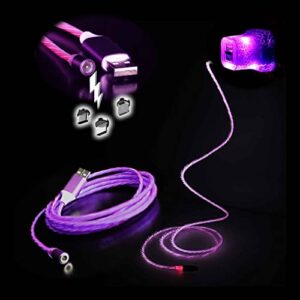 lytecordz – light up magnetic quick connect release led charging cable usb cord with light up wall plug (purple, 6 feet, universal – compatible with iphone, android micro, type c)