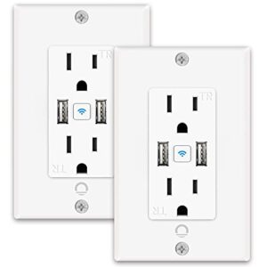 smart usb outlet in-wall – smart electrical outlet that work with alexa, google home, 15 amp, no hub required, etl & fcc certified, 2.4g wifi only (2 pack)