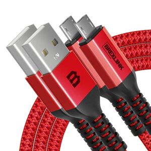 micro usb cable android, brexlink micro usb to usb 2.0 cable nylon braided fast charging cable compatible with samsung, kindle, android phones, galaxy s7 edge, moto g5, ps4 (6.6ft+6.6ft, red)