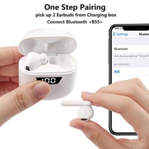 Wireless Earbuds Bluetooth 5.0 Headphones,3D Stereo Air Buds Ear Bud Built-in Mic Deep Bass Touch Control Sport Earphones Open Lid Auto Pairing for Apple iPhone/Android/Samsung (White)