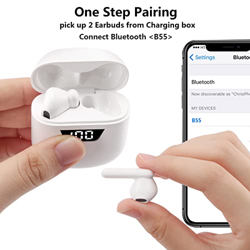 Wireless Earbuds Bluetooth 5.0 Headphones,3D Stereo Air Buds Ear Bud Built-in Mic Deep Bass Touch Control Sport Earphones Open Lid Auto Pairing for Apple iPhone/Android/Samsung (White)