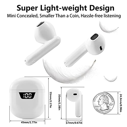 Wireless Earbuds Bluetooth 5.0 Headphones,3D Stereo Air Buds Ear Bud Built-in Mic Deep Bass Touch Control Sport Earphones Open Lid Auto Pairing for Apple iPhone/Android/Samsung (White)