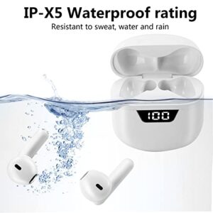 Wireless Earbuds Bluetooth 5.0 Headphones,3D Stereo Air Buds Ear Bud Built-in Mic Deep Bass Touch Control Sport Earphones Open Lid Auto Pairing for Apple iPhone/Android/Samsung (White)