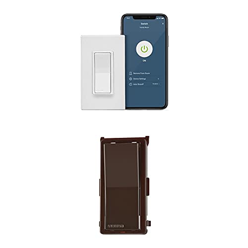 Leviton D215S-2RW Decora Smart Wi-Fi Switch (2nd Gen), Works with Hey Google, Alexa, Apple HomeKit/Siri, and Anywhere Companions, No Hub Required, Neutral Wire Required, with Brown Color Change Kit