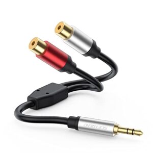scetrend rca female to 3.5mm male, 3.5mm aux to 2 rca female y adapter,gold plated plugs jack stereo audio cable, compatible with stereo speaker, hifi stereo system, tablets, mp3 12 inch 1ft