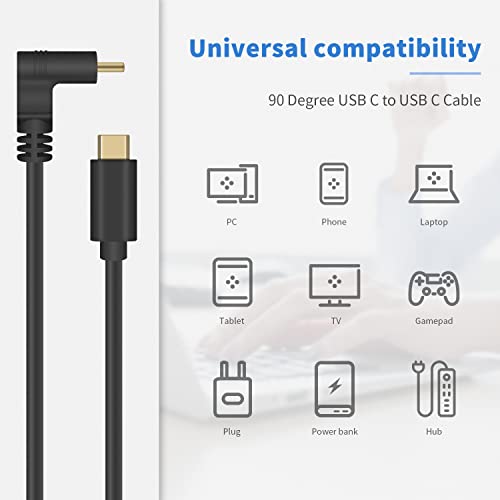 Poyiccot 90 Degree USB C to USB C Cable 1feet, Type C to Type C Fast Charging Cable, Short USB C Cable Up & Down Angled USB 3.1 Type C USB C to C Cable for Laptop & Tablet & Mobile Phone