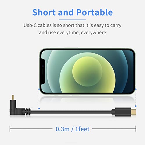 Poyiccot 90 Degree USB C to USB C Cable 1feet, Type C to Type C Fast Charging Cable, Short USB C Cable Up & Down Angled USB 3.1 Type C USB C to C Cable for Laptop & Tablet & Mobile Phone