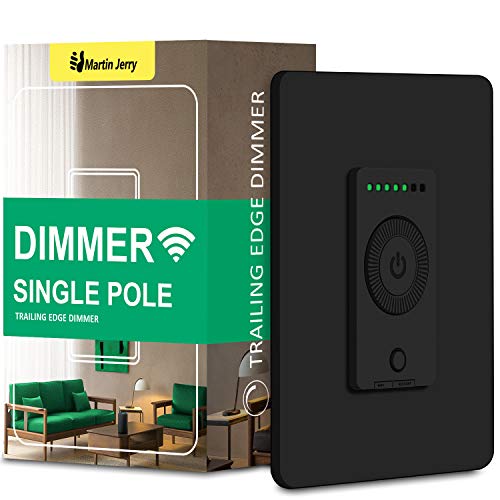 Smart Dimmer Switch Black by Martin Jerry | Rotary Black Trailing Edge dimmer Light Switch is Better Compatible with LED Bulbs, Needs Neutral Wire and 2.4G Wi-Fi